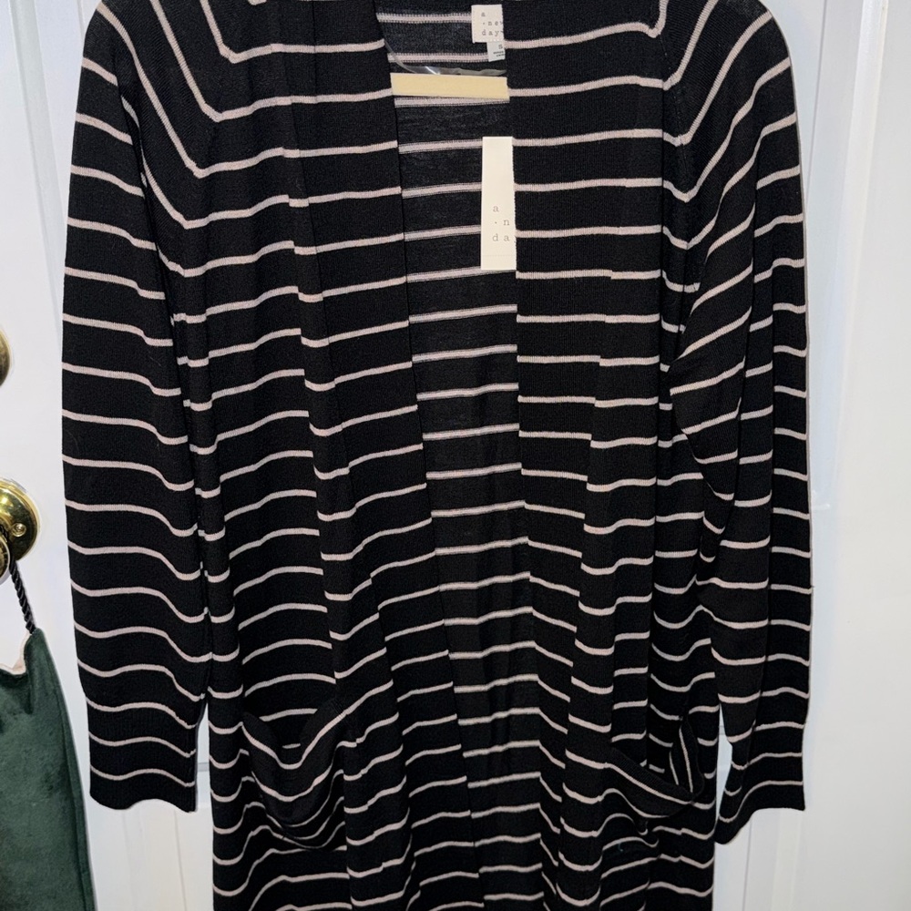 A New Day Black and Cream Striped Top